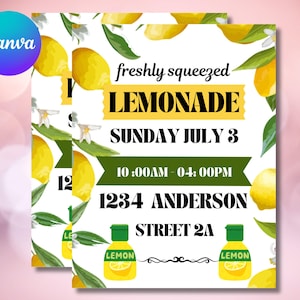 Lemonade Sale Sign Printable, Editable Flyer Template, Canva Lemonade Stand Design