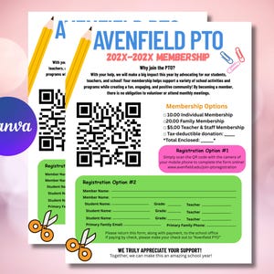 Editable PTA Membership & Volunteer Registration Form Template | Customizable School Parent Sign-Up Sheet
