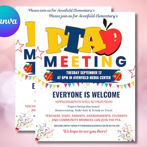Editable Spring PTA Meeting Flyer Template, PTO PTA April News, Canva