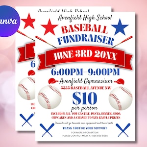 Editable Baseball Flyer Canva Template, Team Raffle Fundraiser Printable