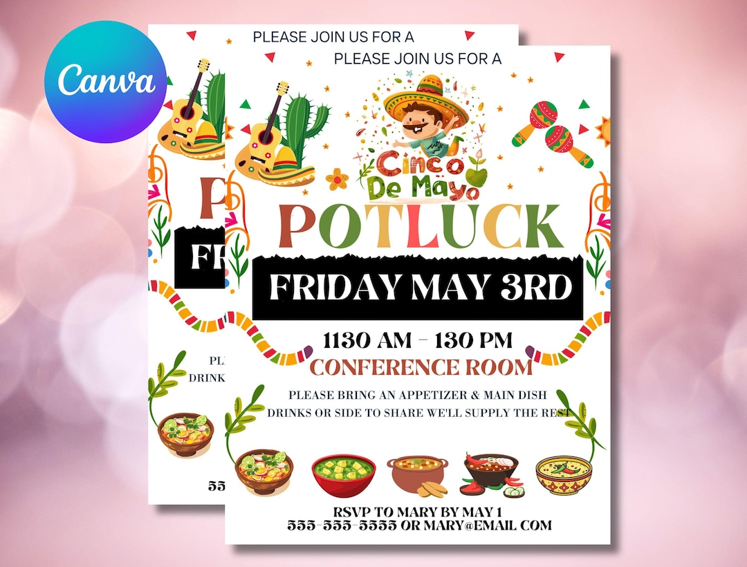 Editable Cinco De Mayo Potluck Flyer Template – Taco Fiesta Invitation ...