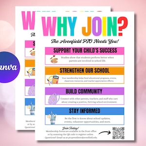 Editable PTO PTA Join Us Flyer Template | Canva School Volunteer Sign | Printable Parent Teacher Group Recruitment Poster