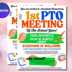 Back To School Meeting Flyer: Editable PTO/PTA Canva Template