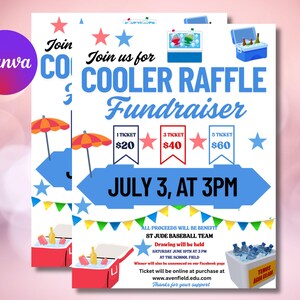 Cooler Raffle Ticket Fundraiser Flyer, Food Drink Raffle fundraiser cash raffle Sports Fundraiser Church Charity CANVA Template