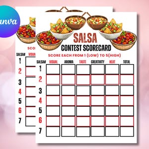 Salsa Scorecard Printable PDF, Editable Salsa Contest Scorecard Template, Canva Template