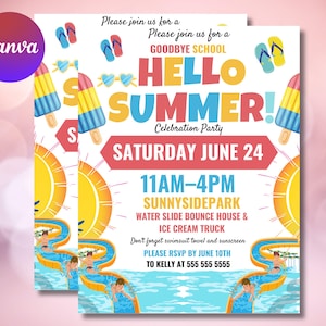 End of School Party Invitation, Schools Out Pool Party Invite,Goodbye school hello summer Party,Popsicle invite,Summer Party,Icecream invite