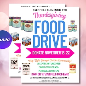 Editable Thanksgiving Food Drive Flyer | DIY Fall Harvest Donation Poster | Autumn Food Collection Event Template | Canva Invitation