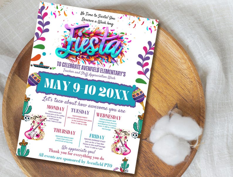 Editable Mexican Fiesta Theme Teacher & Staff Appreciation Theme Fiesta ...