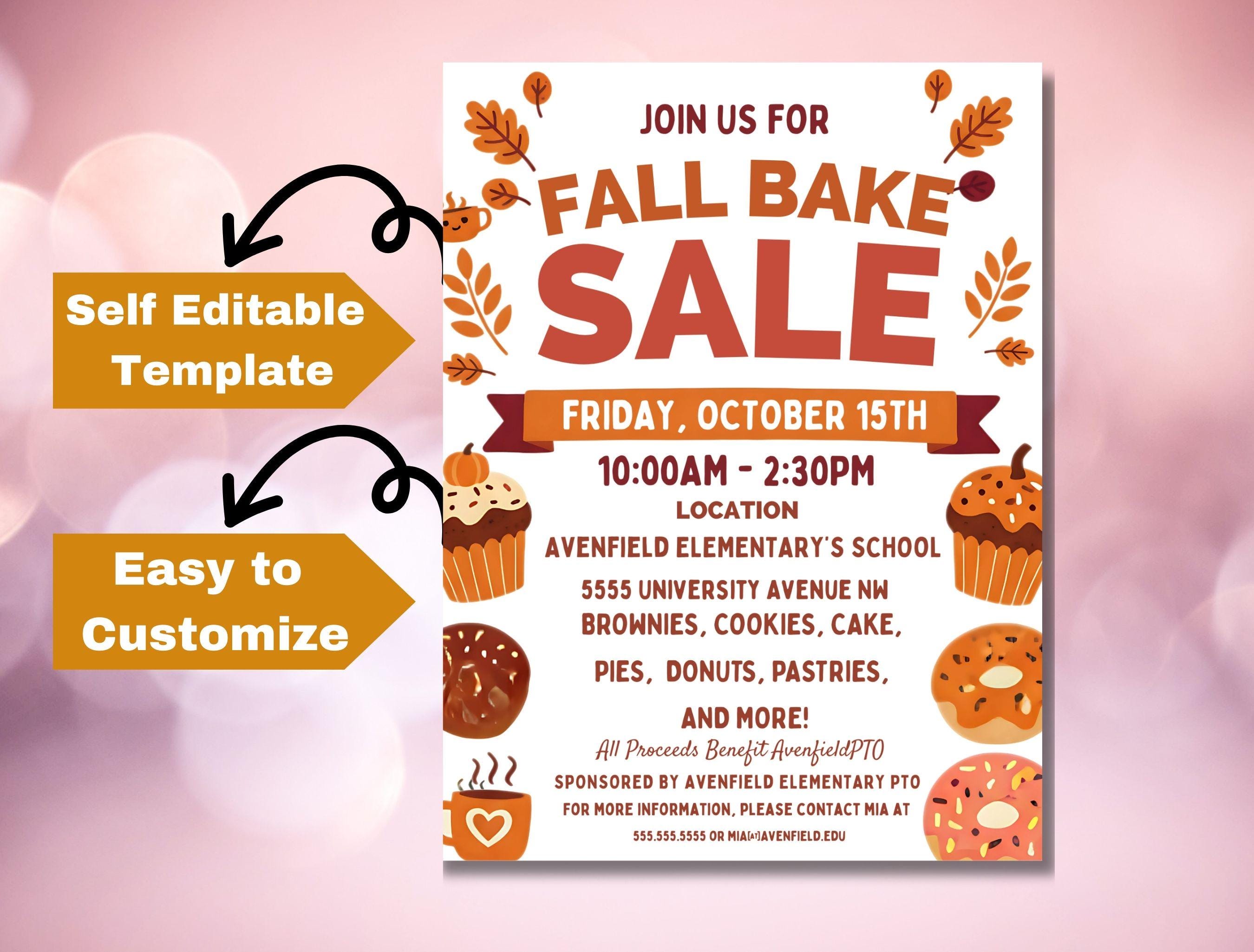 Editable Fall Bake Sale Flyer Template | Autumn Baking Fundraiser ...