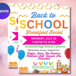 Back to School Breakfast Social Flyer: Editable Canva Template