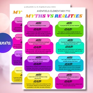 Editable PTA Myth vs. Fact Flyer Template | PTO Membership Truths & Myths Printable | Canva Design
