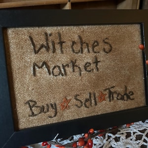 Witches Market Halloween Fall Primitive Sampler Stitchery