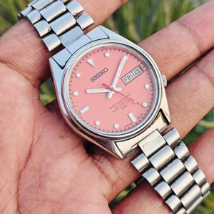 Vintage Refurbished Seiko 5 Automatic Watch - 1980s Orange Dial