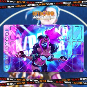 KDA Akali Playmat | Riftbound League of Legends TCG (24x14 inches) | Stitched Edges