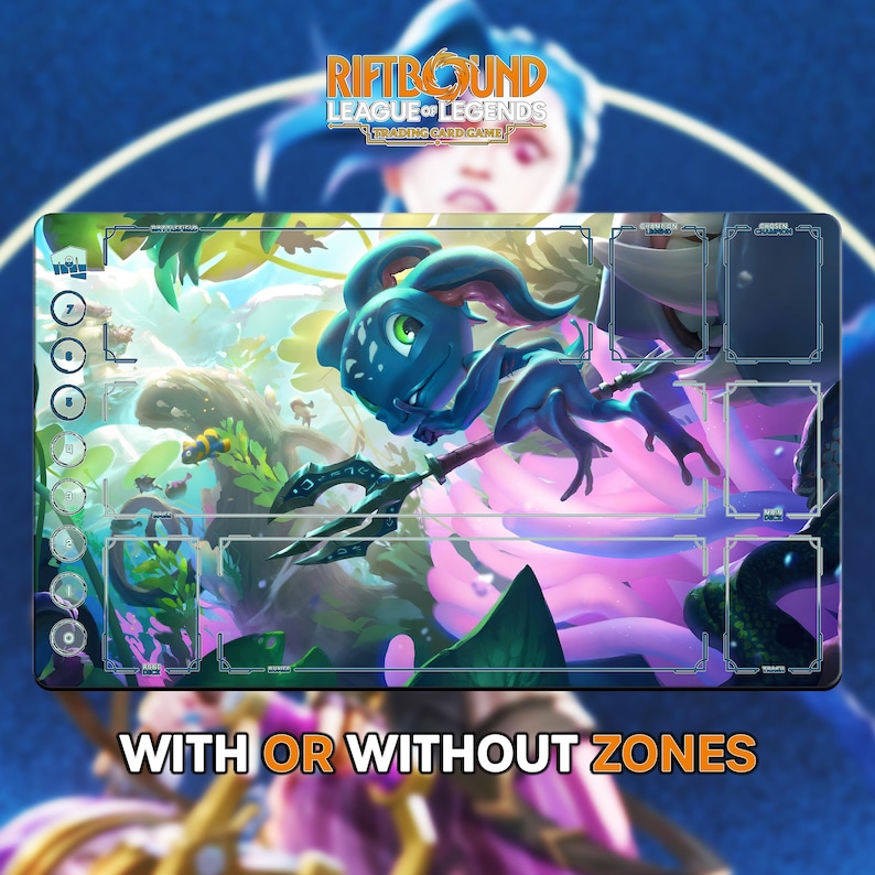 Green/blue Riftbound Background Fizz Playmat | Riftbound League of Legends TCG (24x14 Inches/600x350mm ...