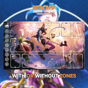 Teemo, Jinx, Lux Playmat | Riftbound League of Legends TCG (24x14 inches) | Stitched Edges