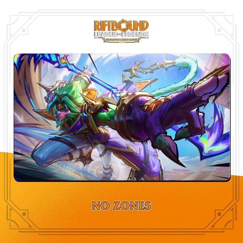 Green/blue Riftbound Background Wukong Soul-fighter Playmat | Riftbound League of Legends TCG (24x14 ...
