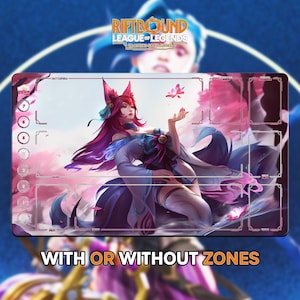 Spirit Blossom Ahri Playmat | Riftbound League of Legends TCG (24x14 inches) | Stitched Edges