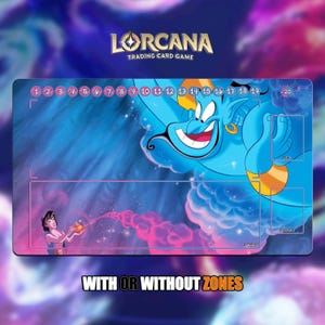 Genie X Aladdin | Lorcana Playmat - With or Without Zones | TCG Playmat | Trading Card Game Playmat | 14x24inch (60x35cm) | HD Print