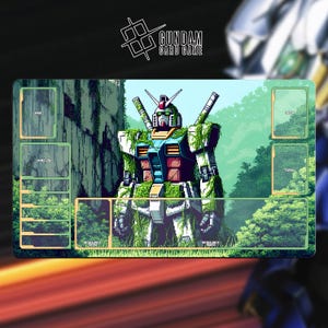 8-Bit gundam | Gundam TCG Playmat - With or Without Zones | TCG Playmat | Trading Card Game Playmat | 14x24inch (60x35cm) | HD Print