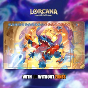 Stitch the Experiment | Lorcana Playmat - With or Without Zones | TCG Playmat | Trading Card Game Playmat | 14x24inch (60x35cm) | HD Print