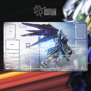 Freedom Gundam | Gundam TCG Playmat - With or Without Zones | TCG Playmat | Trading Card Game Playmat | 14x24inch (60x35cm) | HD Print