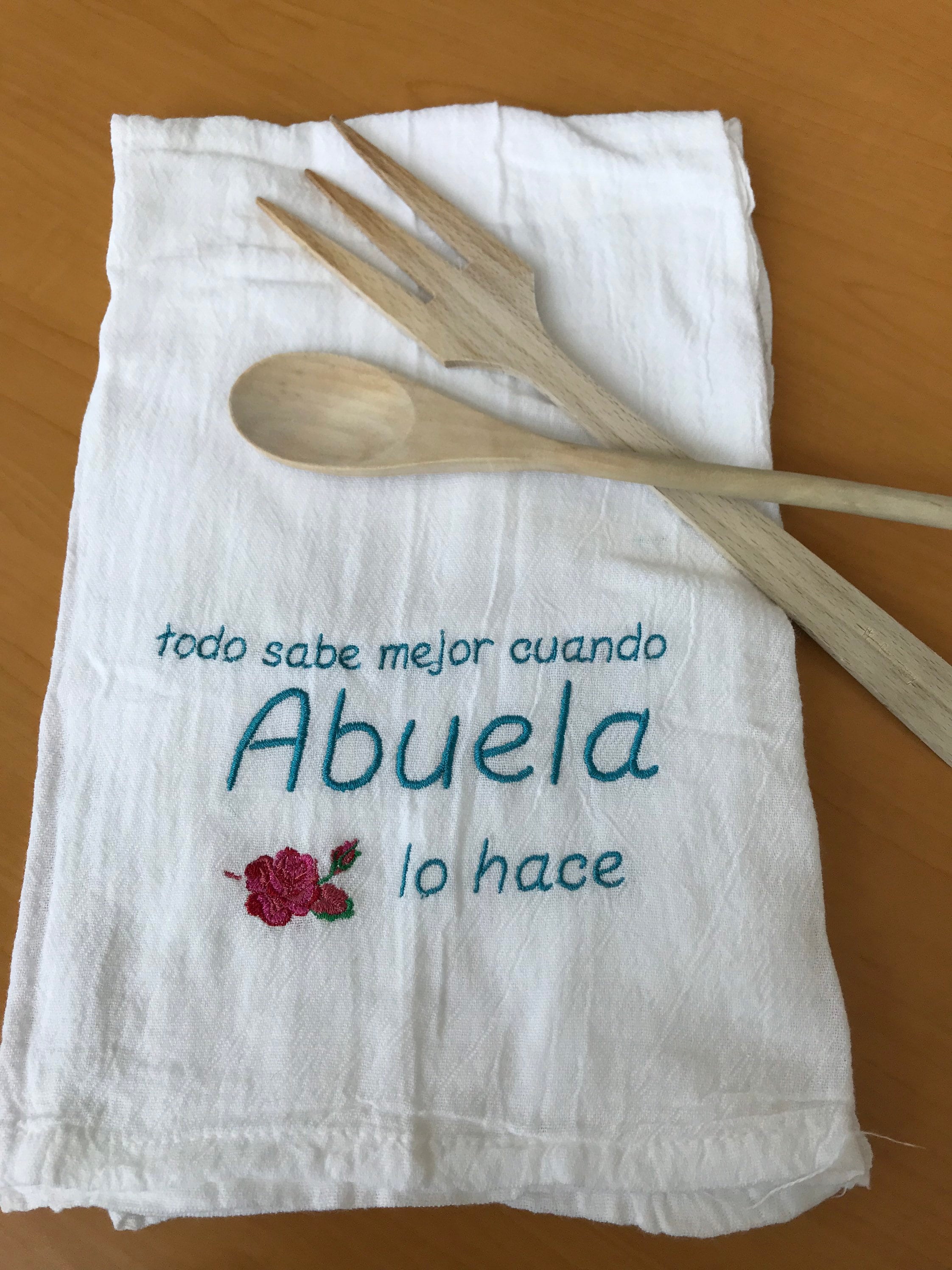 Grandmother Gift, Kitchen Towel in Spanish, Embroidered Kitchen Dish
