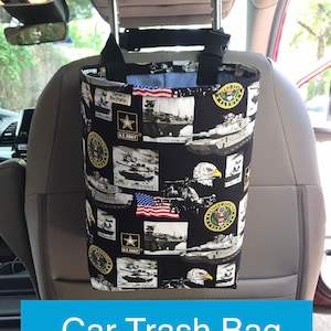 Army themes fabric, Reusable Car, Boat, RV Trash bag, bin, receptacle, organizer, eco friendly