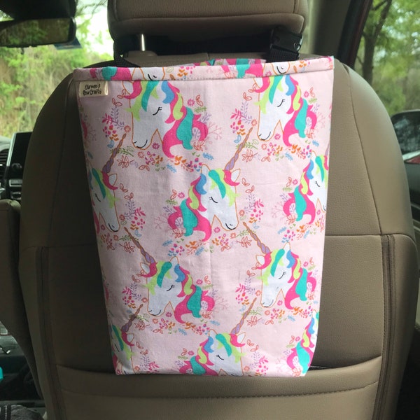 Car Reusable Trash bag, bin, receptacle, organizer for Car, Boat or RV, Eco Friendly Dinosaur, Bee or unicorn fabrics