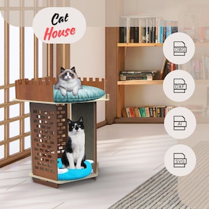 wooden laser cut  digital download cat house svg,dwg,dxf, pet house, home decor, dog house , cat furniture,handmade,indoor, cat castle