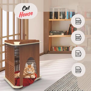 wooden laser cut  digital download cat house svg,dwg,dxf,ai pet house, home decor, dog house , cat furniture,handmade,indoor