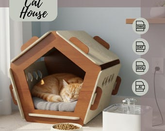 Laser Cut Cat House svg-ai-dwg-dxf: Pet Furniture Plans (Digital Download)