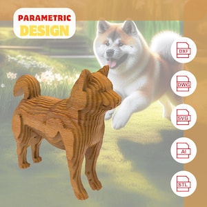 Dog Sculpture Sliced Vector template,Laser cut wooden Parametric Dog Statue, Dog 3d model STL figure ,Dog dxf,svg,ai,stl digital download