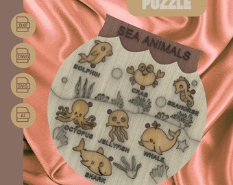 Laser Cut Sea Animals Puzzle: Coloring DIY, CNC Plans (Digital Download)