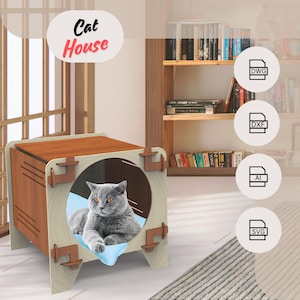 wooden laser cut  digital download cat house svg,dwg,dxf,ai pet house, home decor, dog house , cat furniture,handmade,indoor
