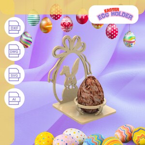 Laser cut Easter bunny egg holder svg file Glowforge Easter egg holder stand svg Easter egg holder dxf cnc vector template Easter laser cut