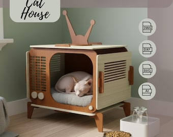Laser Cut Cat House svg-ai-dwg-dxf: Pet Furniture Plans (Digital Download)