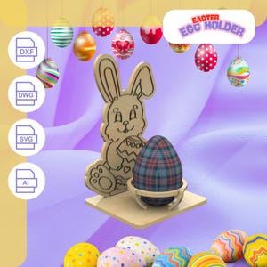 Laser cut Easter bunny egg holder svg file Glowforge Easter egg holder stand svg Easter egg holder dxf cnc vector template Easter laser cut