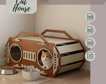Laser Schnitt Katzenhaus svg-ai-dwg-dxf: Haustier Möbel Pläne (Digitaler Download)