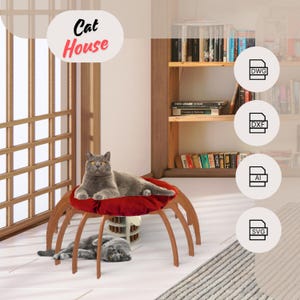 wooden laser cut  digital download cat house svg,dwg,dxf,ai pet house, home decor, dog house , cat furniture,handmade,indoor cat house