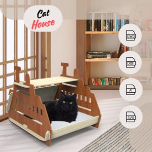 wooden laser cut  digital download cat house svg,dwg,dxf, pet house, home decor, dog house , cat furniture,handmade,indoor, ferry style