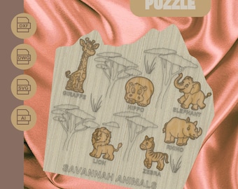 Laser Cut Animal Puzzle: DIY Coloring, CNC Plans (Digital Download)