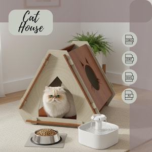 レーザーカット猫小屋 svg-ai-dwg-dxf: ペット用家具設計図（デジタルダウンロード）