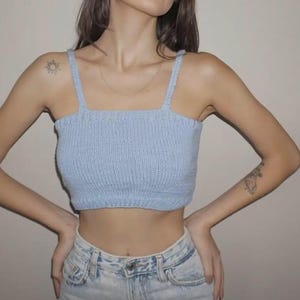 knit crop top, handmade top, spring and summer crop, Blue top