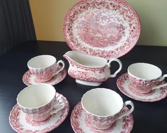 Servizio da tè Myotts "Vita di campagna" Staffordshire.