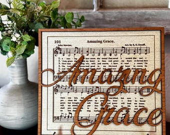 Amazing Grace sheet music 3D sign, Plaque, Christmas music, Christmas sign, Music, Sheet Music, 3D signs, Amazing Grace plaque,