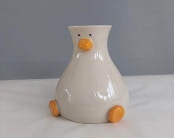 Jarrón redondo con forma de pato (regalo de decoración para el hogar hecho a mano con forma de pato de cerámica)