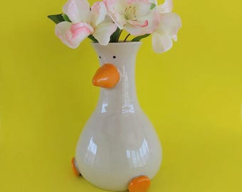 Jarrón de ganso tonto (patrón de cerámica hecho a mano, regalo decorativo para el hogar)