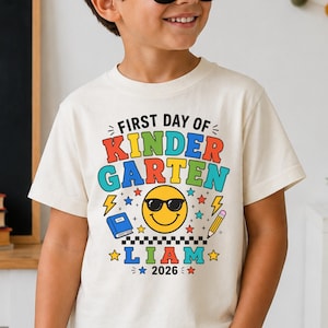 First Day Of Kindergarten Shirt, Personalized Back To School Tee, Custom Kids School Shirt, Kindergarten Name Tee