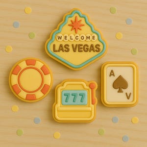 Conjunto de cortadores de biscoitos Las Vegas – Designs impressos em 3D de "Welcome Las Vegas", cartão, máquina de fliperama e muito mais | Utensílios de confeitaria temáticos para fãs de Las Vegas